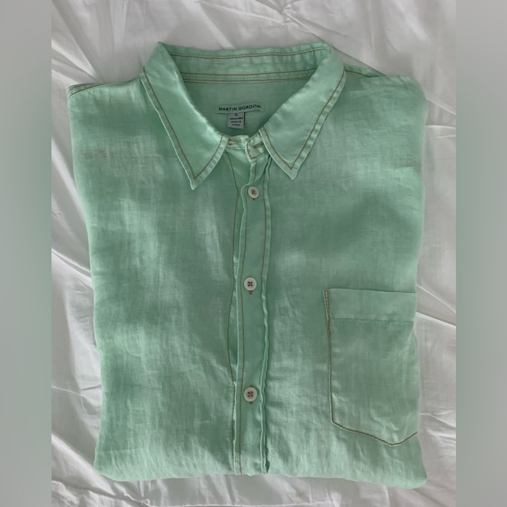 Martin Gordon Men's XL 100% Linen Button Down Long Sleeve Shirt - Picture 2 of 10